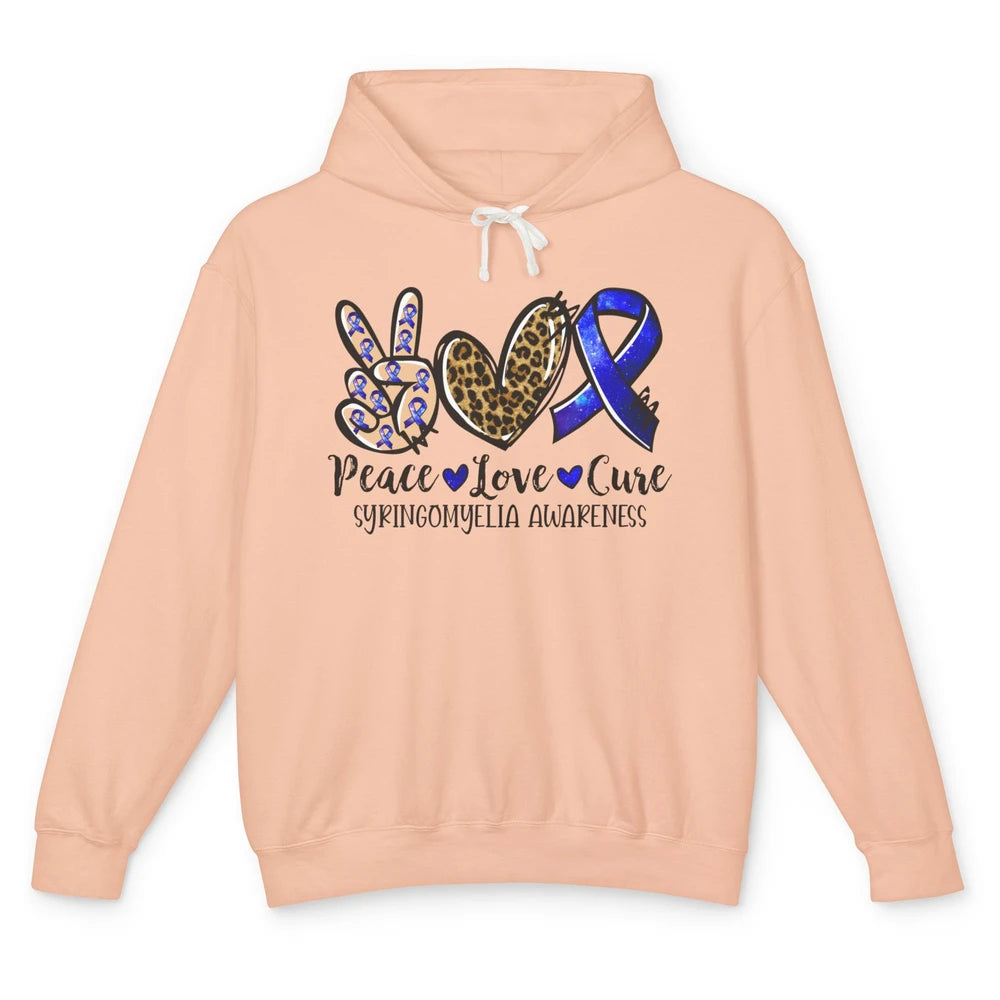 Syringomyelia Awareness Blue Ribbon Peace Love Cure Unisex Lightweight Hoodie