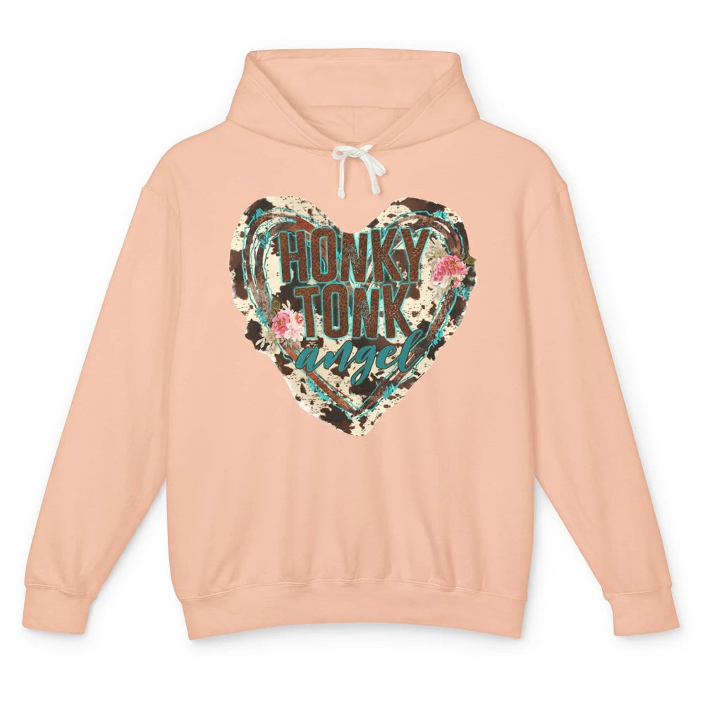 Floral Cowhide Honky Tonk Angel Western Country Cowgirl Unisex Lightweight Hoodie