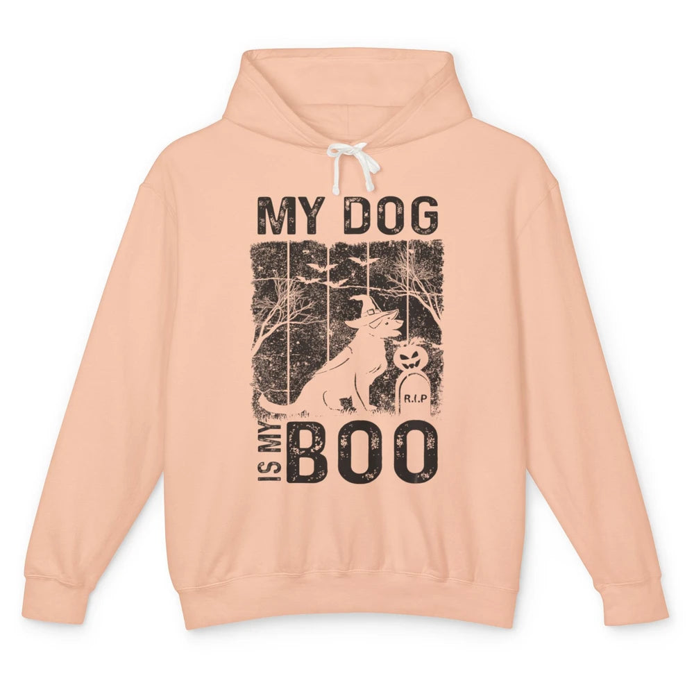 Retro My Dog Is My Boo Ghost Hippie Halloween Spooky Puppy Unisex Lightweight Hoodie