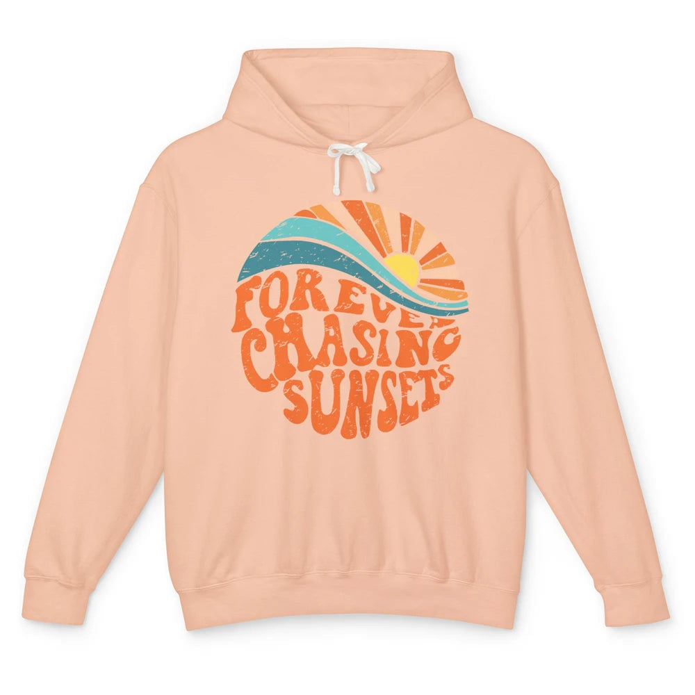 Retro Rainbow Forever Chasing Sunset Hippie Girl Peace Lover Unisex Lightweight Hoodie