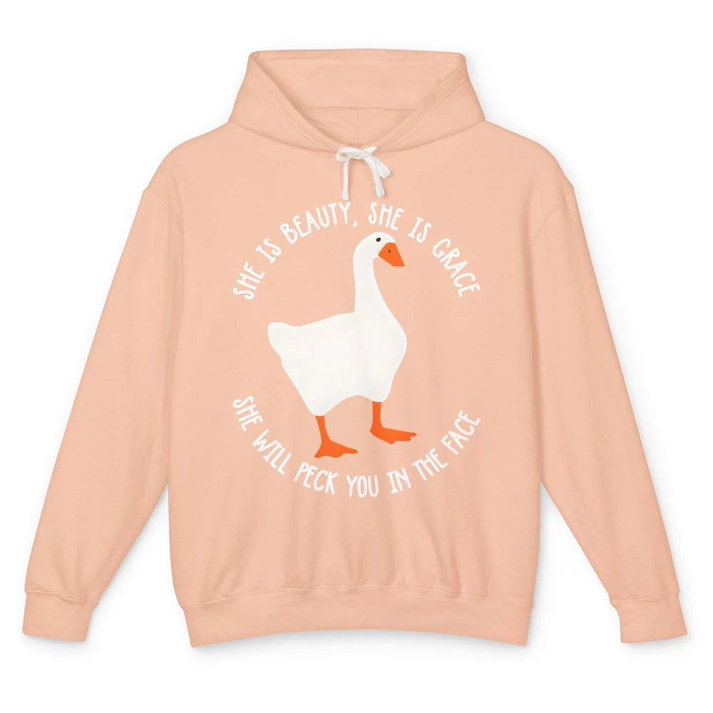 Funny Goose She's Beauty She's Grace Peck You In The Face Unisex Lightweight Hoodie