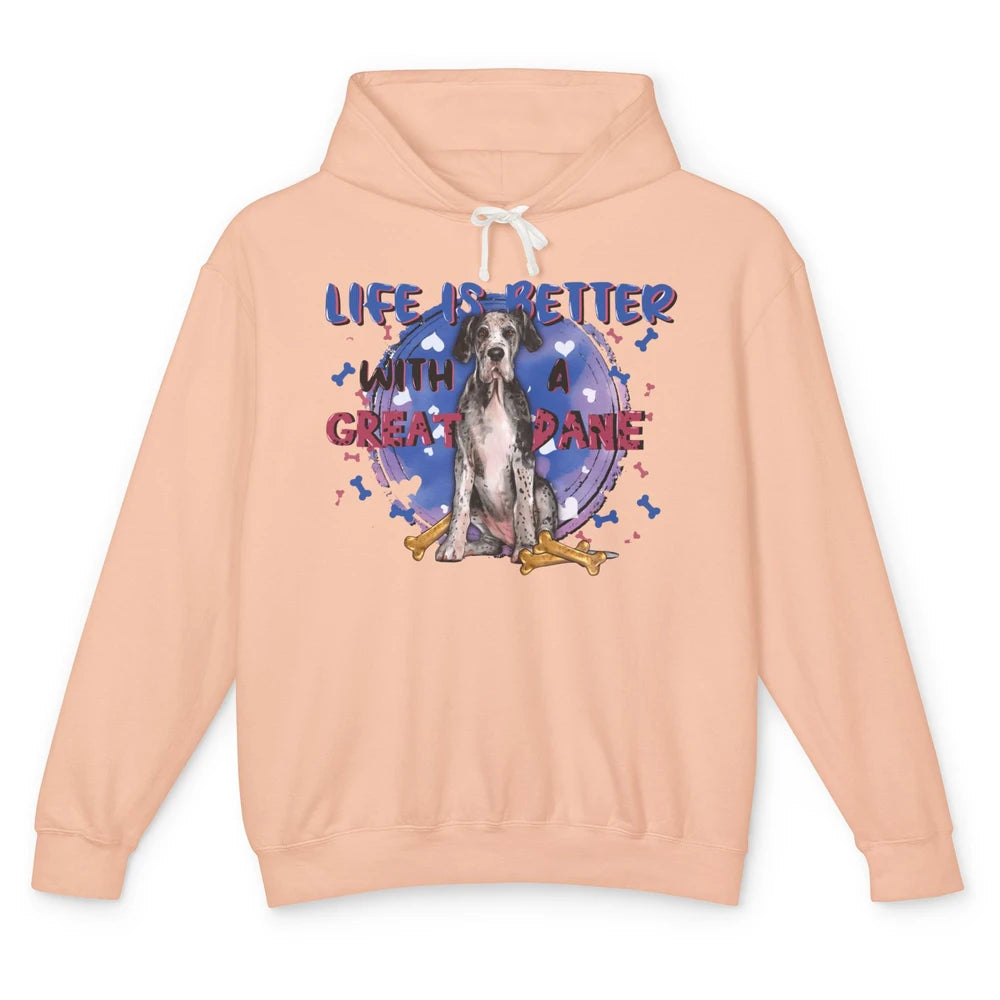 Life Is Better With A Great Dane Dog Mom Great Dane Lovers Unisex Lightweight Hoodie