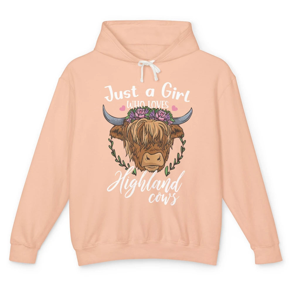 Just A Girl Who Loves Highland Cows Scottish Western Country Unisex Lightweight Hoodie