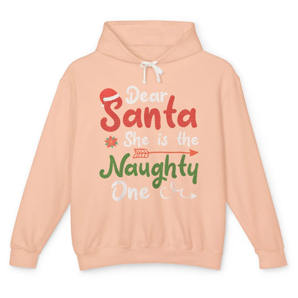 Merry Christmas Dear Santa She Is Naughty One Xmas Hat Vibes Unisex Lightweight Hoodie