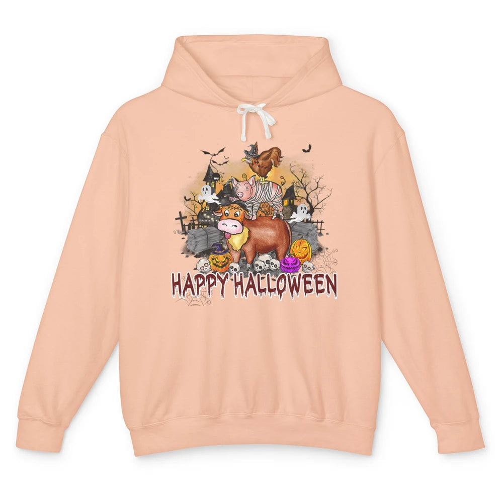 Farm Animal Haunted House Farming Halloween Spooky Season Unisex Lightweight Hoodie