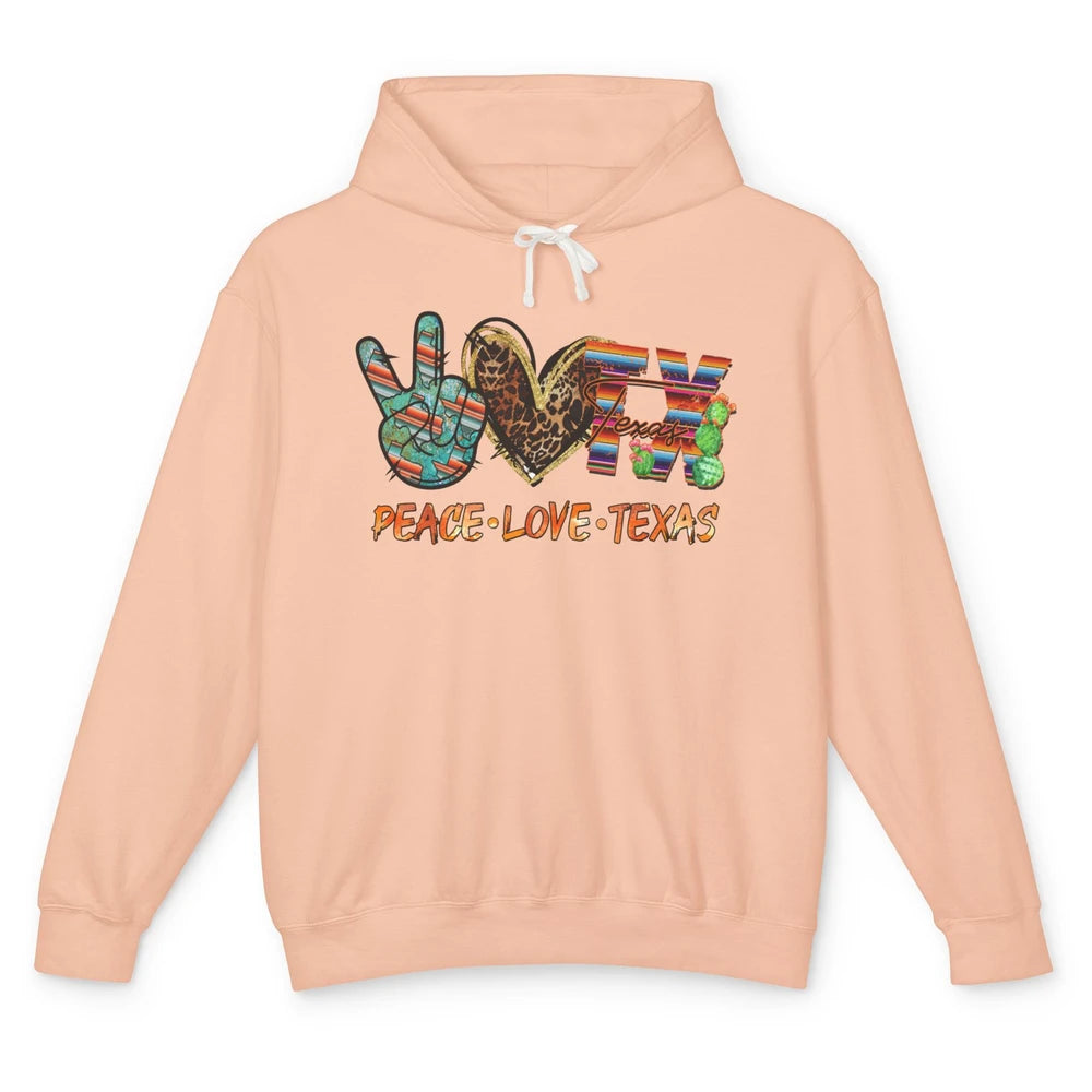 Retro Peace Love Texas Leopard Western Country Desert Cactus Unisex Lightweight Hoodie