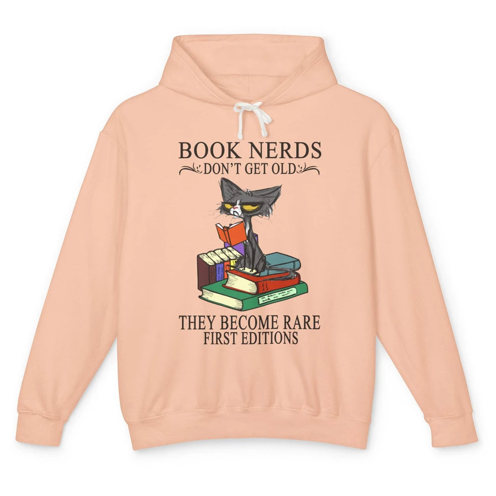 Cat Book Nerds Don't Get Old They Become Rare Reading Lovers Unisex Lightweight Hoodie