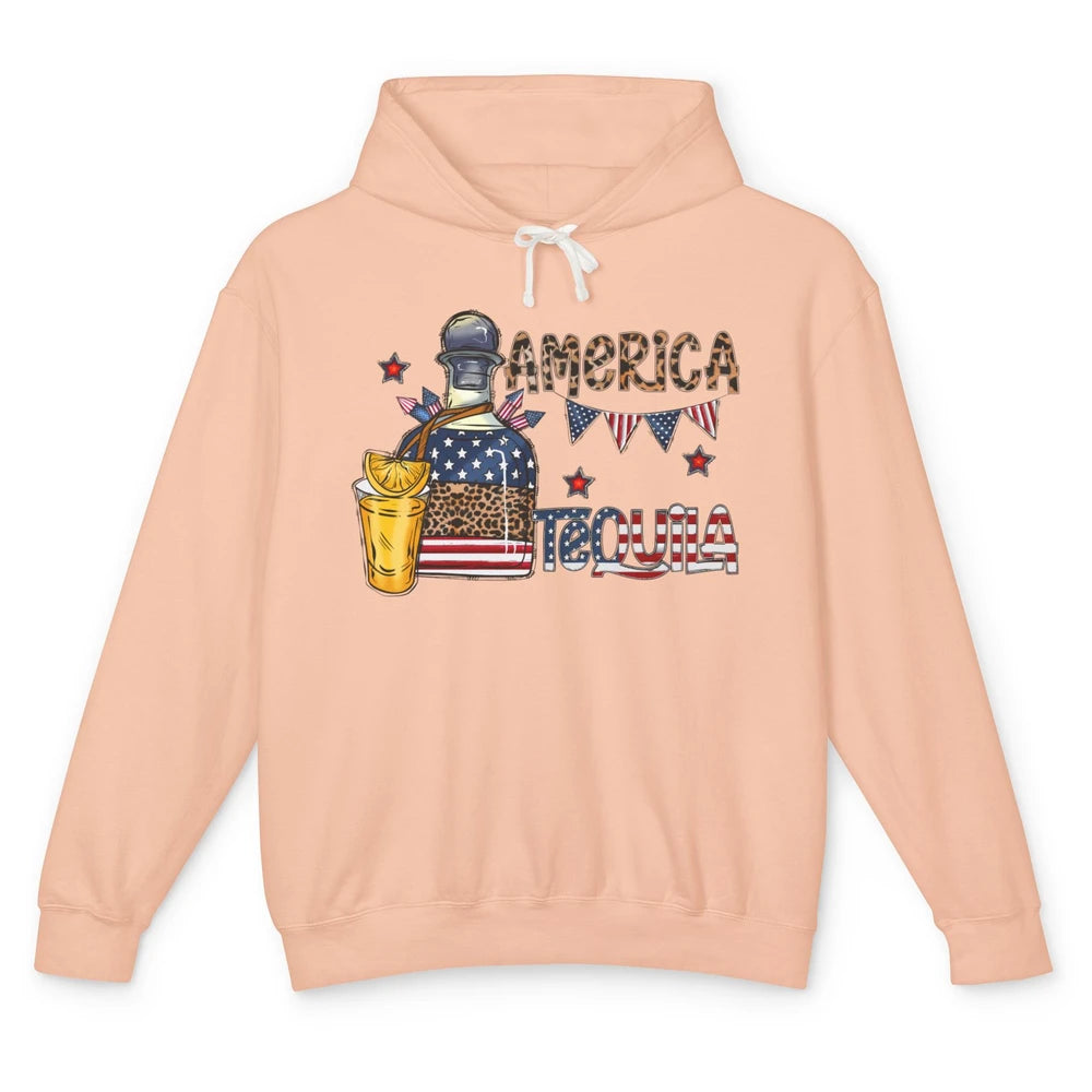 America Tequila Leopard Western Country 4th Of July Party Unisex Lightweight Hoodie