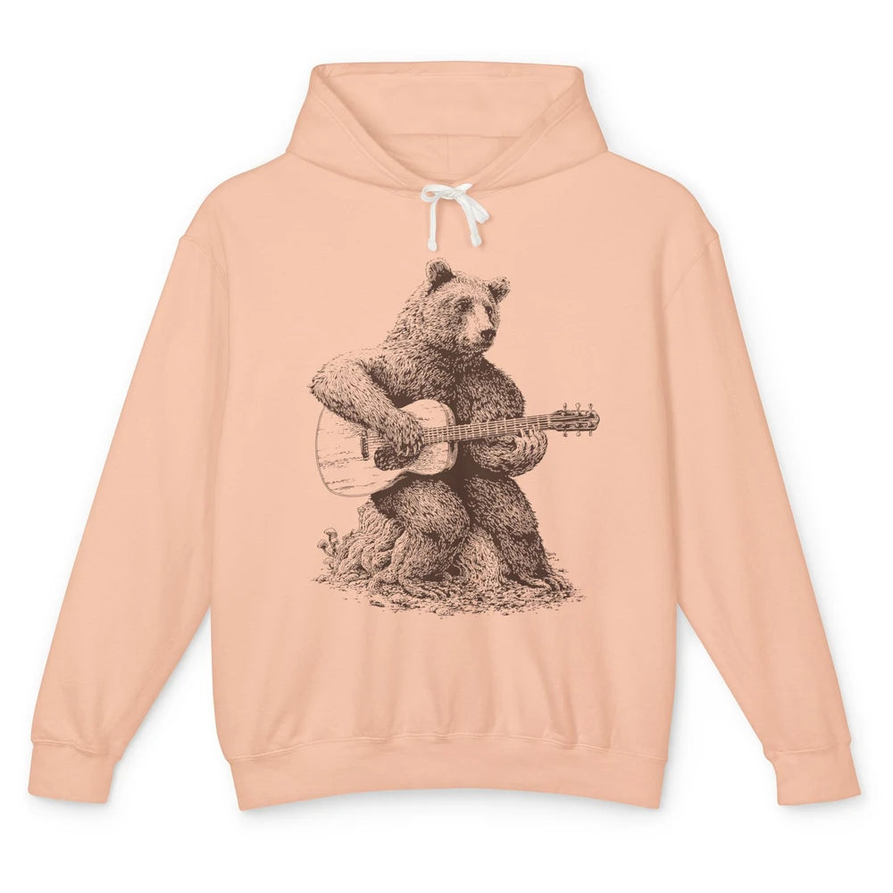 Retro Bear Playing Bass Guitar Bear Guitarist Music Lovers Unisex Lightweight Hoodie