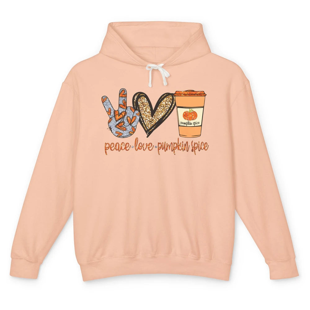 Peace Love Fall Pumpkin Spice Fall Halloween Thanksgiving Unisex Lightweight Hoodie