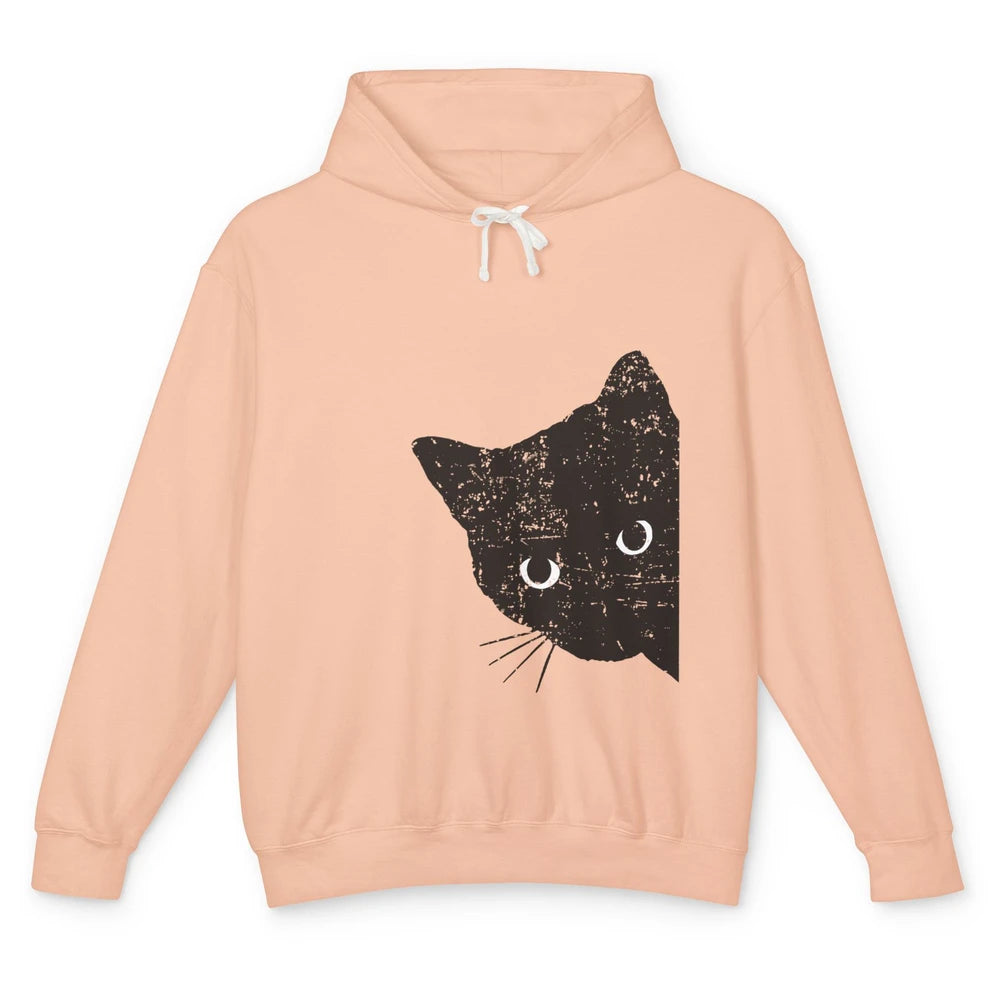 Funny Retro Black Cat Peeking Ew People Anti Social Cat Unisex Lightweight Hoodie