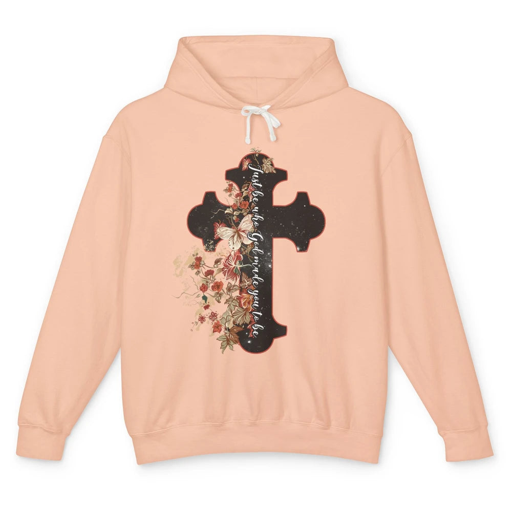 God Made You Christian Cross Floral Bible Verse Jesus Christ Unisex Lightweight Hoodie