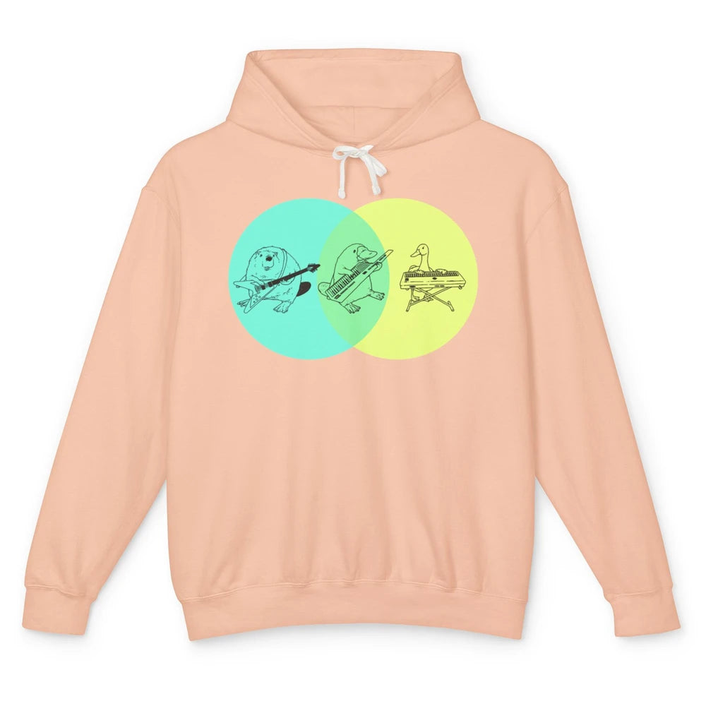 Keytar Platypus Venn Diagram Green Yellow Guitarist Music Unisex Lightweight Hoodie