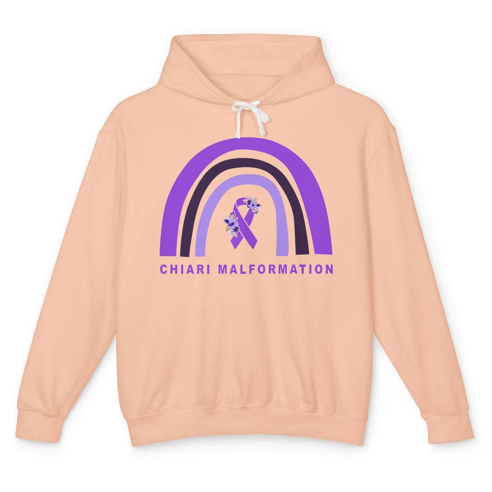 Chiari Malformation Awareness Floral Purple Ribbon Rainbow Unisex Lightweight Hoodie