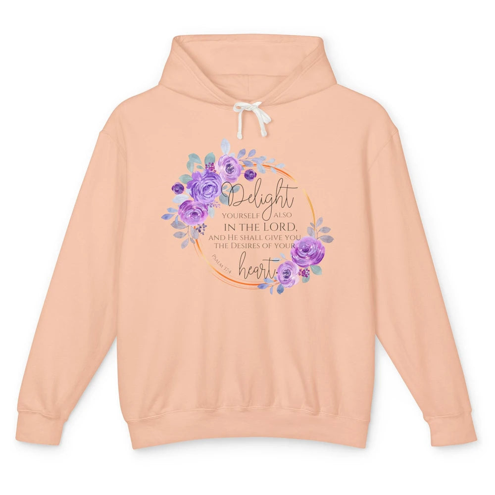 Floral Christian Delight Yourself In The Lord Bible Verse Unisex Lightweight Hoodie