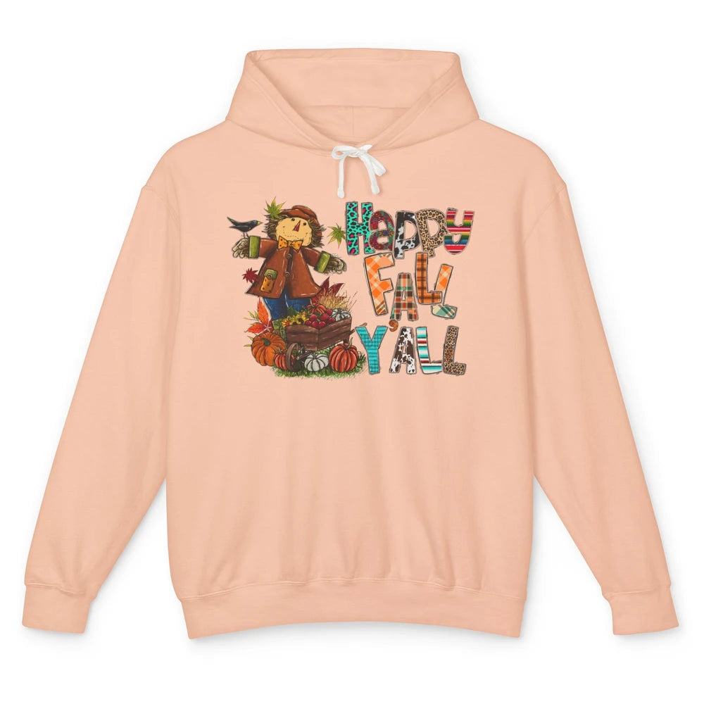 Happy Fall Y'all Leopard Pumpkin Western Autumn Thankful Unisex Lightweight Hoodie