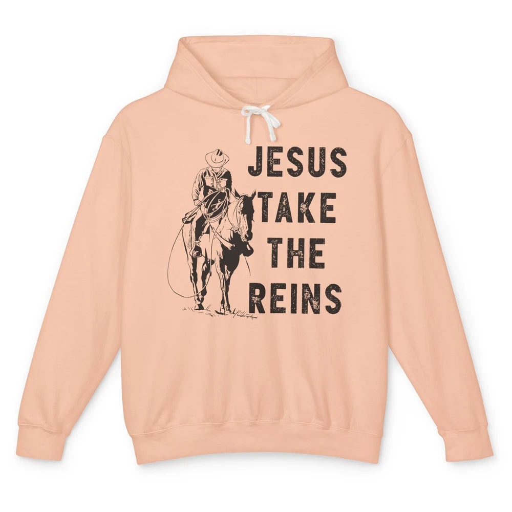 Retro Christian Cowboy Horsing Jesus Take The Reins Western Unisex Lightweight Hoodie