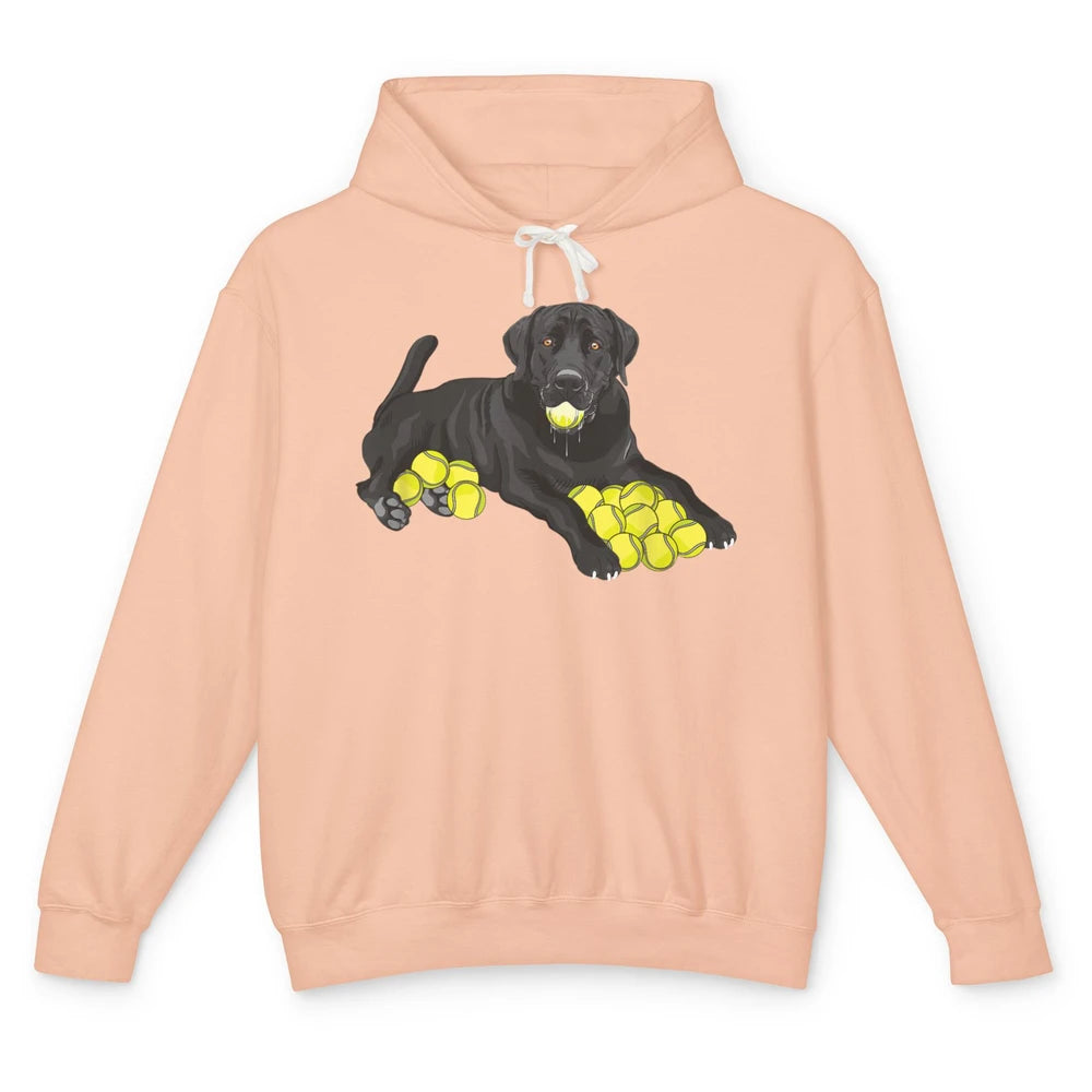 Funny Black Labrador Retriever Dog Play Tennis Balls Player Unisex Lightweight Hoodie