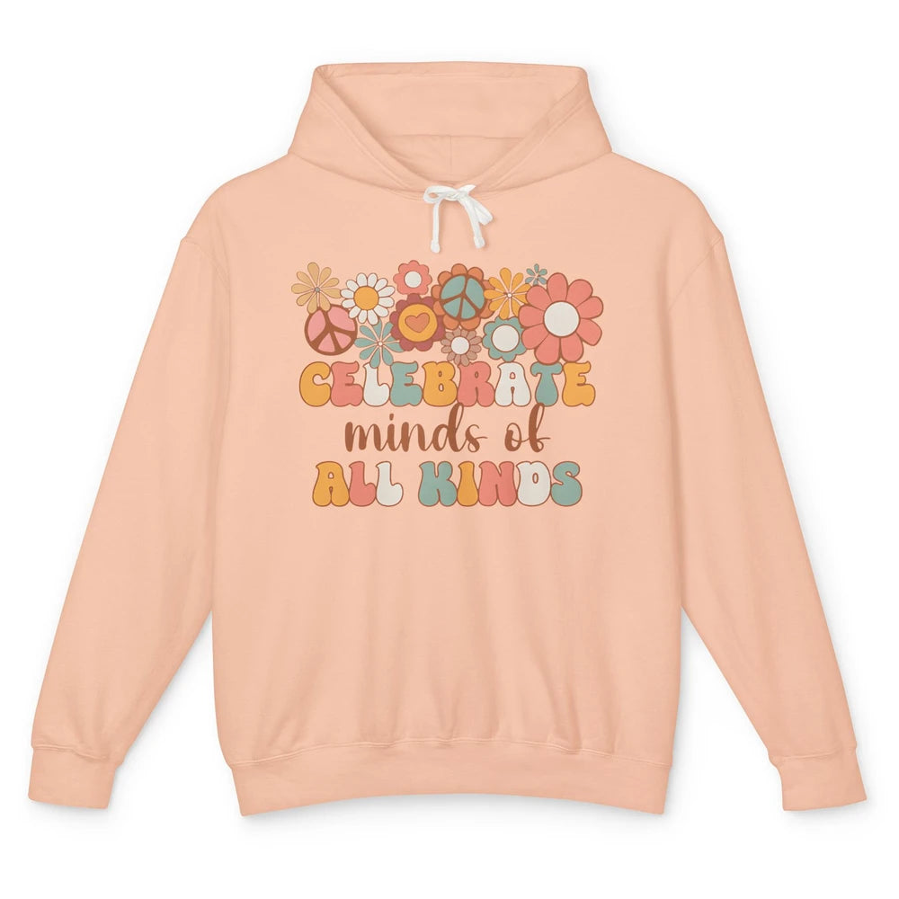 Retro Groovy Autism Celebrate Minds Of All Kind Sped Teacher Unisex Lightweight Hoodie