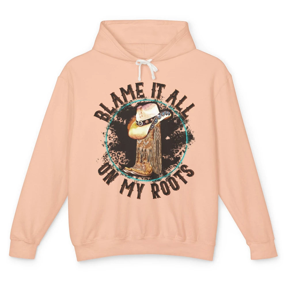 Retro Leopard Cowboy Boots Blame It On My Roots Western Girl Unisex Lightweight Hoodie