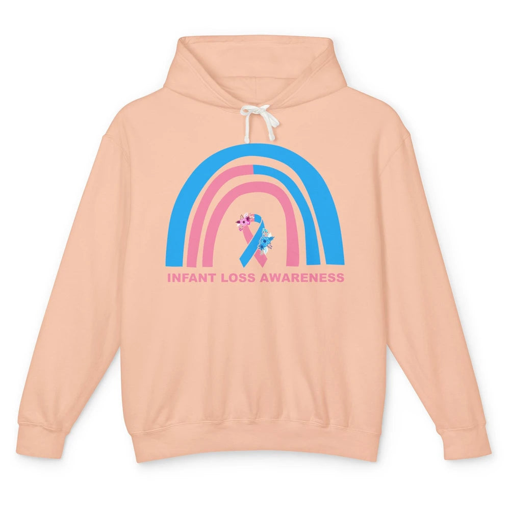 Infant Loss Awareness Floral Pink Blue Ribbon Rainbow Unisex Lightweight Hoodie