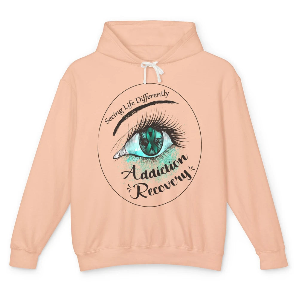 Addiction Awareness Seeing Life Differently Eye Teal Ribbon Unisex Lightweight Hoodie