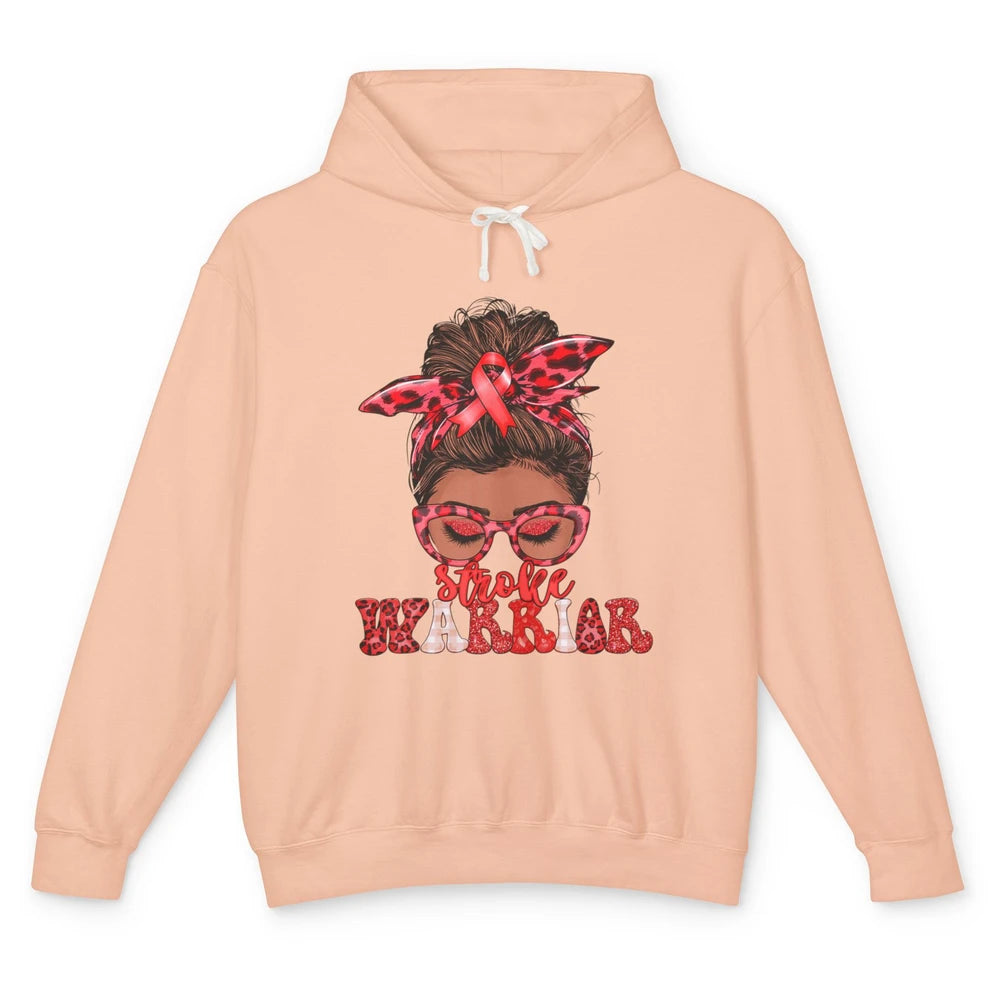 Afro Messy Hair Bun Black Women Warrior Red Stroke Awareness Unisex Lightweight Hoodie