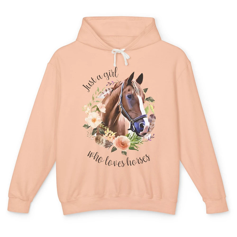 Just Girl Loves Horses Floral Wildflower Farm Animal Western Unisex Lightweight Hoodie