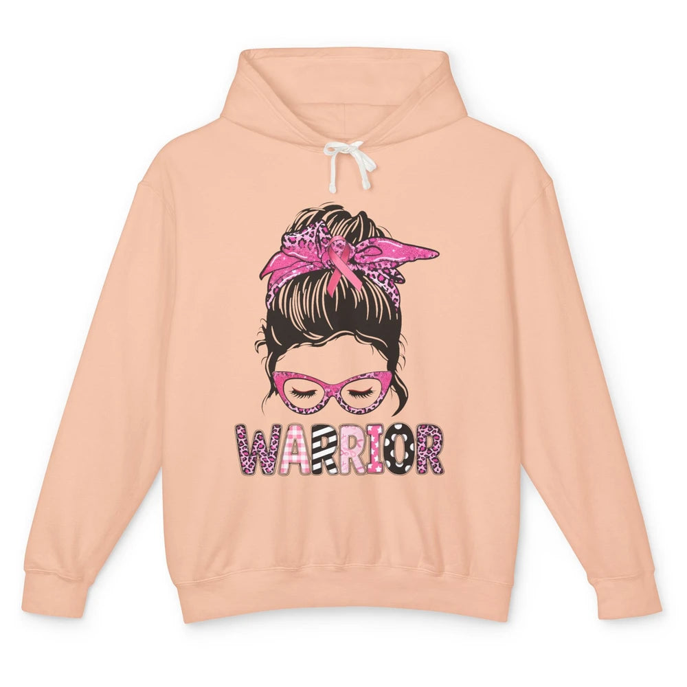 Warrior Fights Cancer Pink Leopard Ribbon Cancer Awareness Unisex Lightweight Hoodie