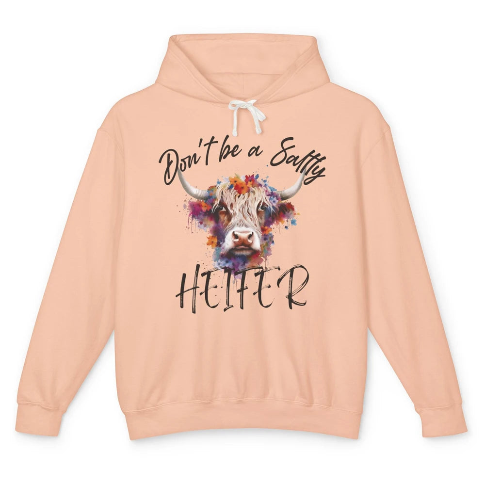 Floral Long Haired Cow Don't Be A Salty Heifer Western Farm Unisex Lightweight Hoodie