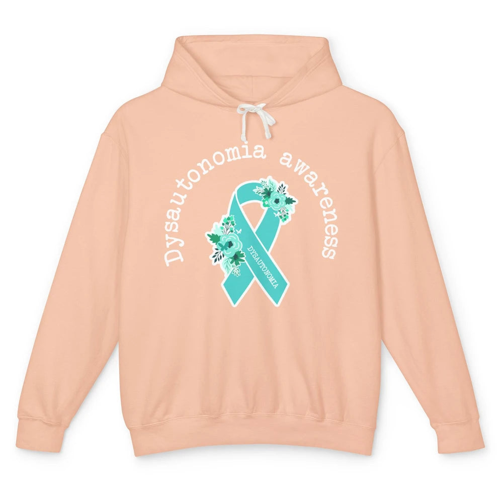 Dysautonomia Awareness Support Floral Blue Ribbon Rainbow Unisex Lightweight Hoodie