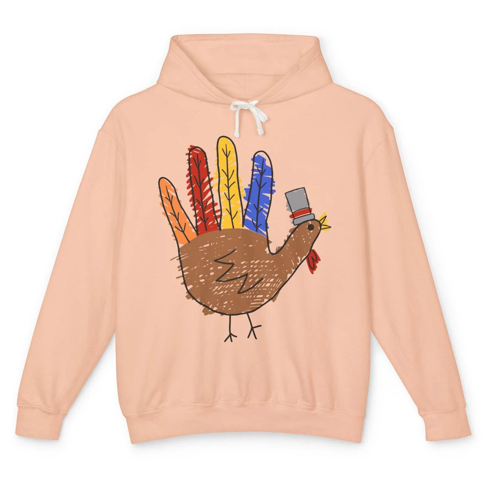 Thanksgiving Hand Turkey Funny Thanksgiving Teacher Thankful Unisex Lightweight Hoodie