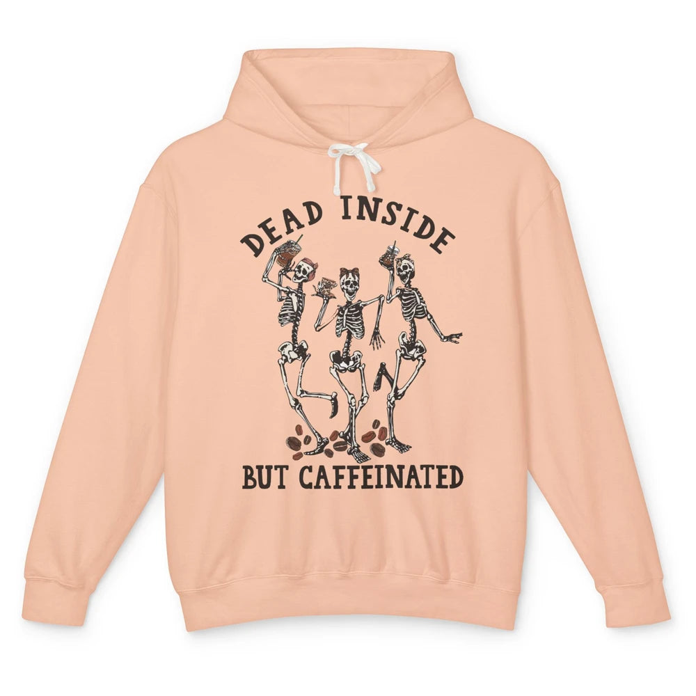 Funny Dancing Skeleton Dead Inside But Caffeinated Leopard Unisex Lightweight Hoodie