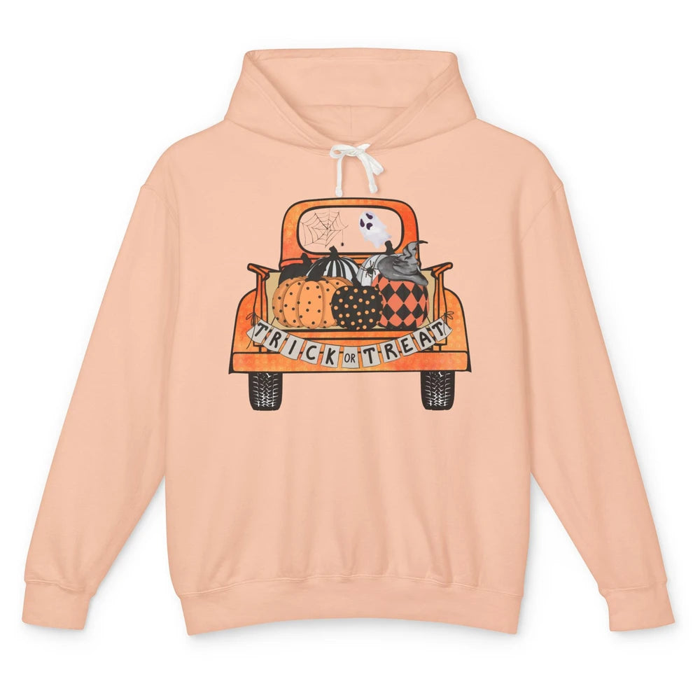 Retro Fall Pumpkin Truck Fall Halloween Trick Or Treat Gift Unisex Lightweight Hoodie