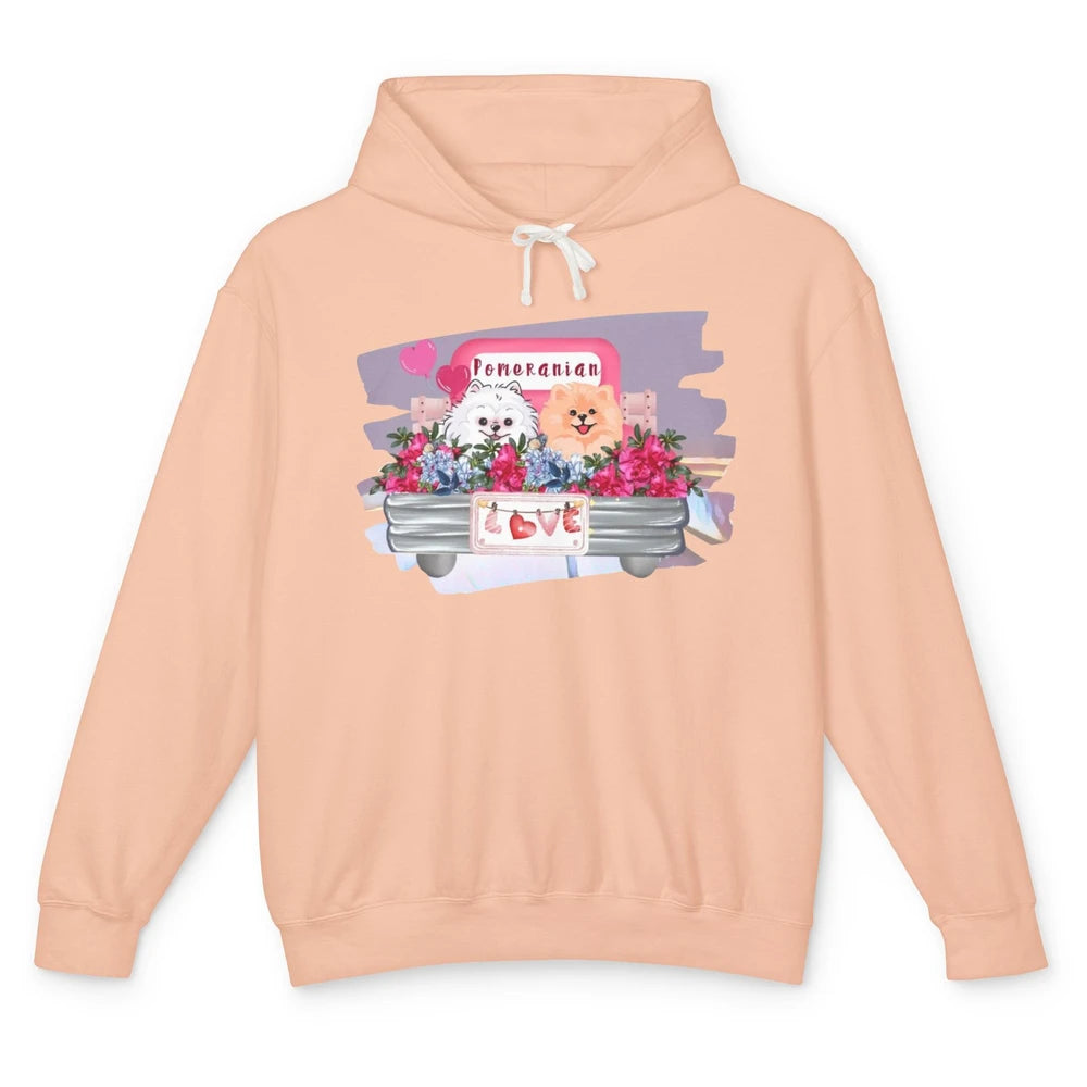 Floral Pomeranian Truck Love Cute Pomeranian Mothers Day Unisex Lightweight Hoodie