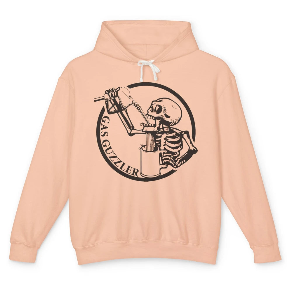 Funny Skeleton Gas Guzzler Sarcastic Skeleton Halloween Unisex Lightweight Hoodie