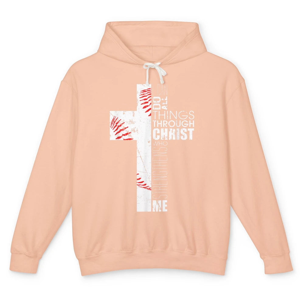 Baseball Christian Cross Bible Verse Softball Sports Day God Unisex Lightweight Hoodie