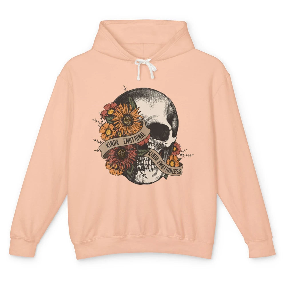 Kinda Emotional Emotionless Flower Skull Vintage Skeleton Unisex Lightweight Hoodie