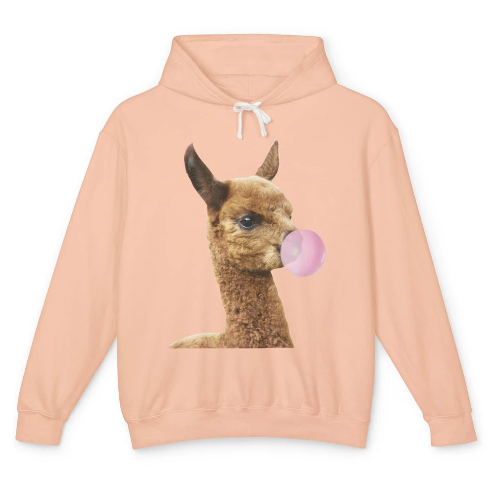 Funny Llama Alpaca Bubble Gum Animal Farmers Life Gift Unisex Lightweight Hoodie