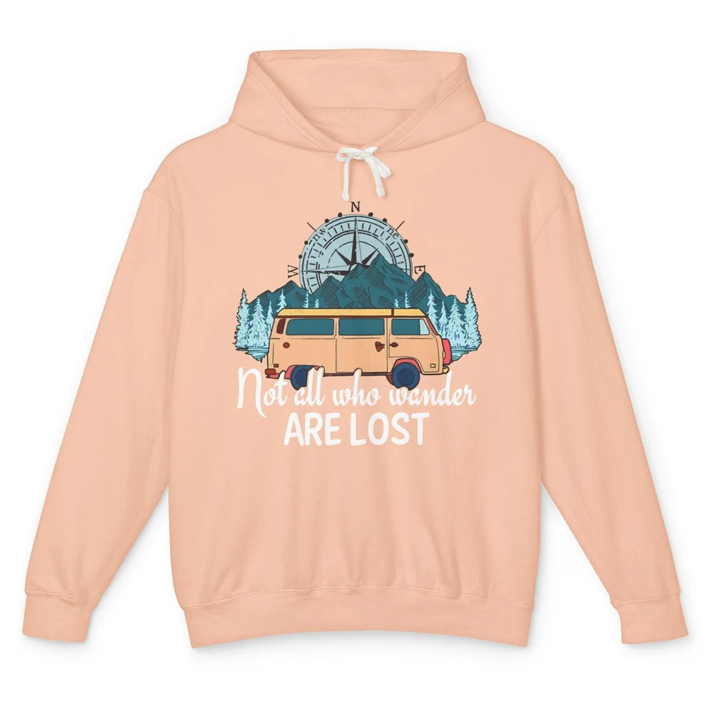 Vintage Compass Not All Who Wander Are Lost Camping Trailer Unisex Lightweight Hoodie