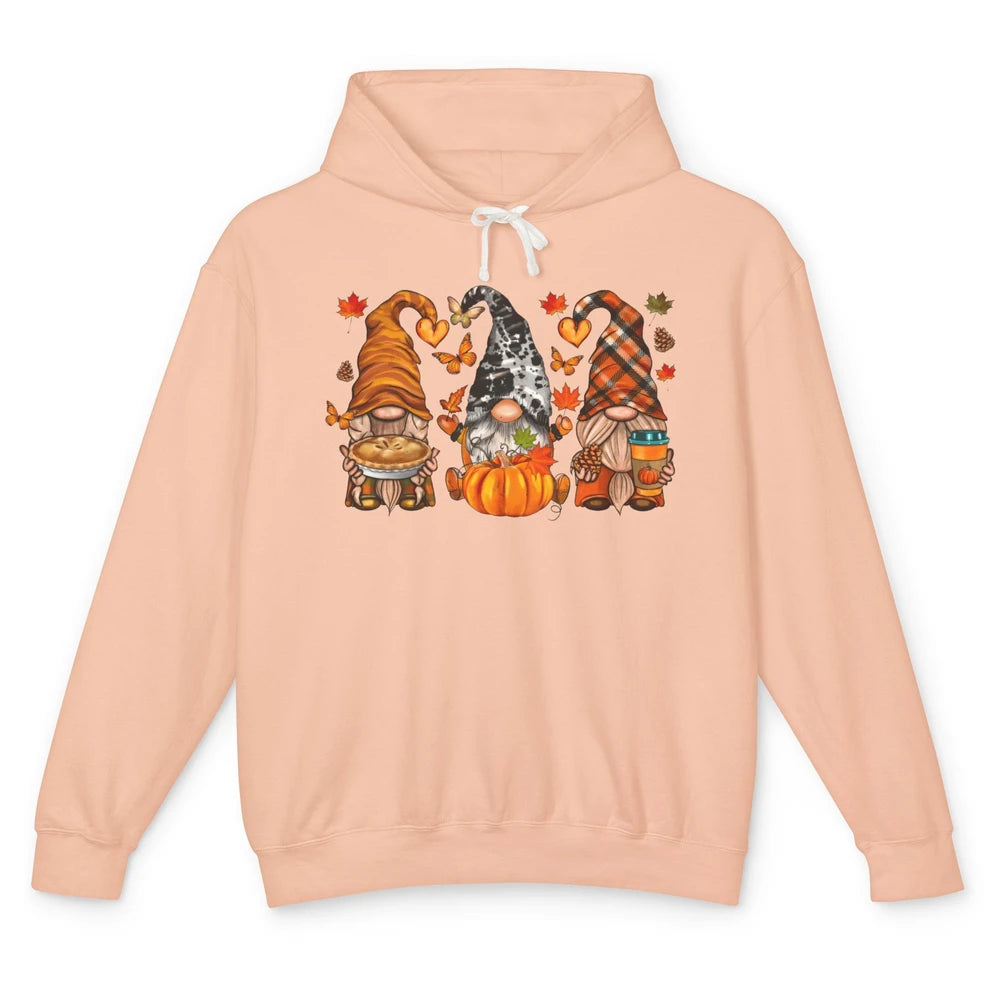 Retro Fall Gnomies Pumpkin Falling Leaves Thanksgiving Gnome Unisex Lightweight Hoodie