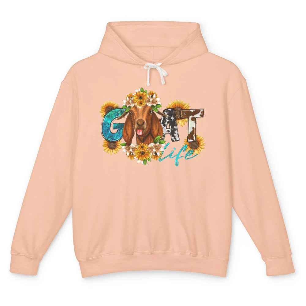 Sunflower Goat Life Just A Girl Who Love Goat Farmer Western Unisex Lightweight Hoodie