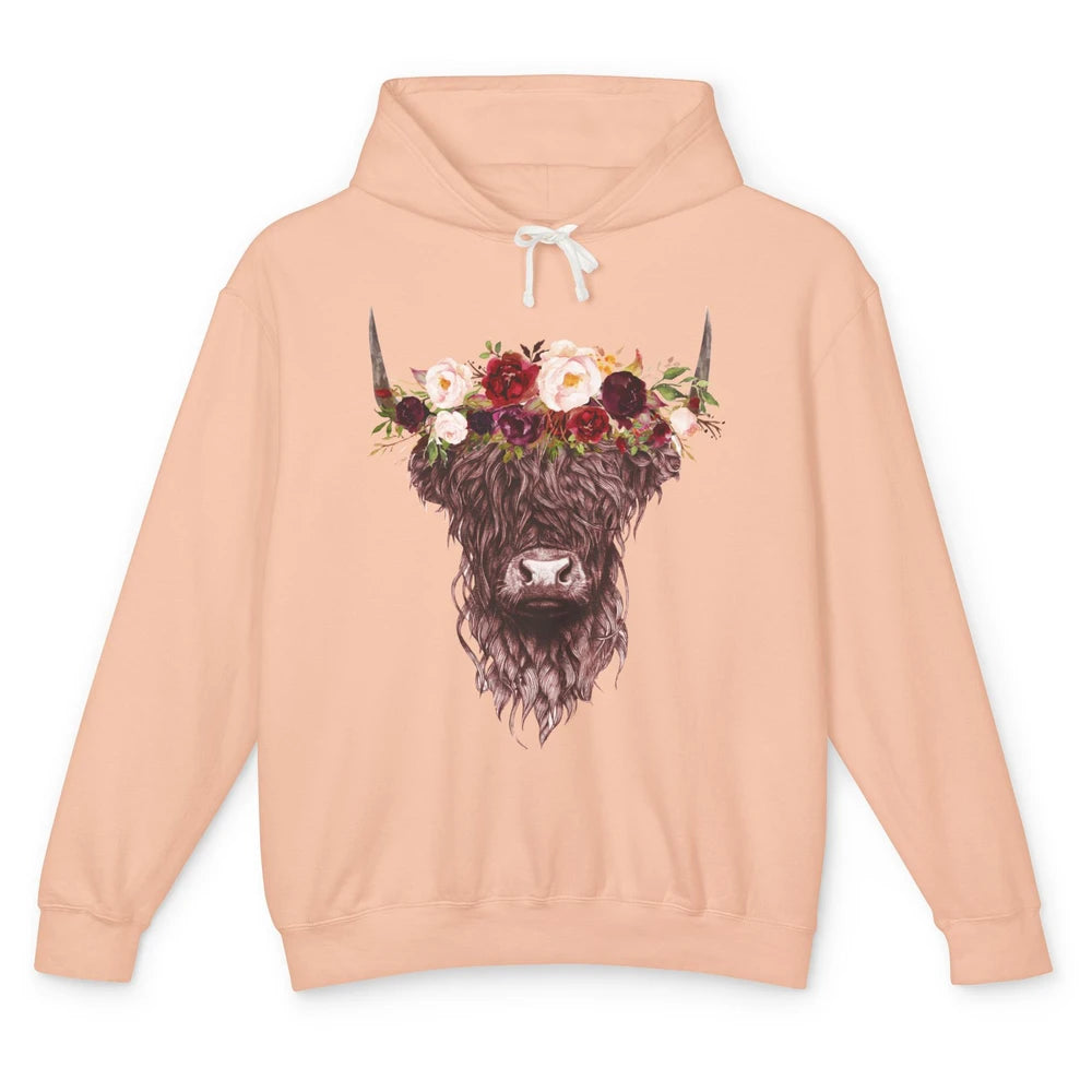 Floral Highland Cow Western Farm Animals Highland Cow Lovers Unisex Lightweight Hoodie