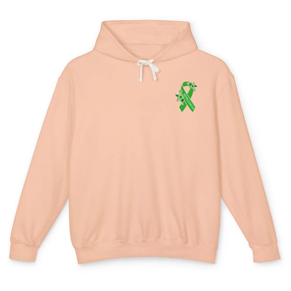 Scoliosis Awareness Support Floral Green Ribbon Pocket Size Unisex Lightweight Hoodie