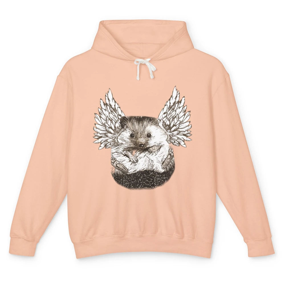 Funny Hedgehog Angel Vintage Wild Animal Pet Owner Hedgie Unisex Lightweight Hoodie