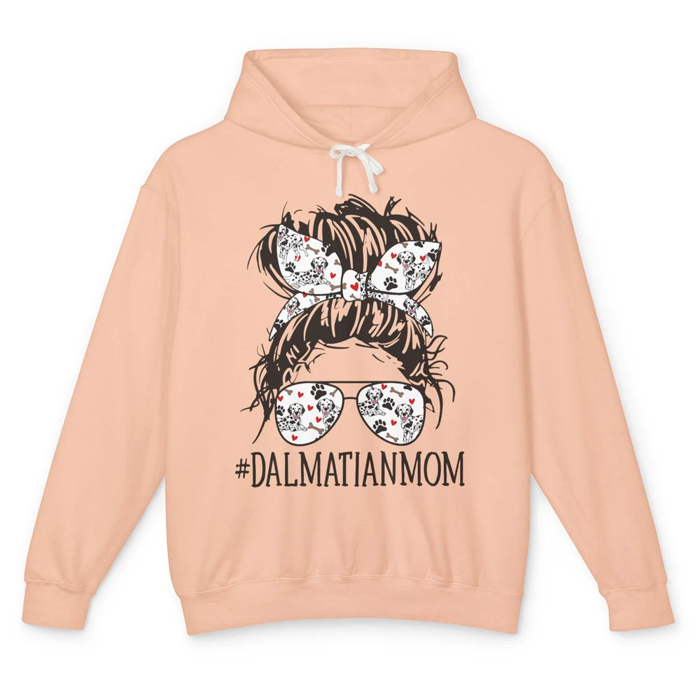 Dalmatian Mom Dog Mothers Day Messy Hair Bun Glasses Woman Unisex Lightweight Hoodie