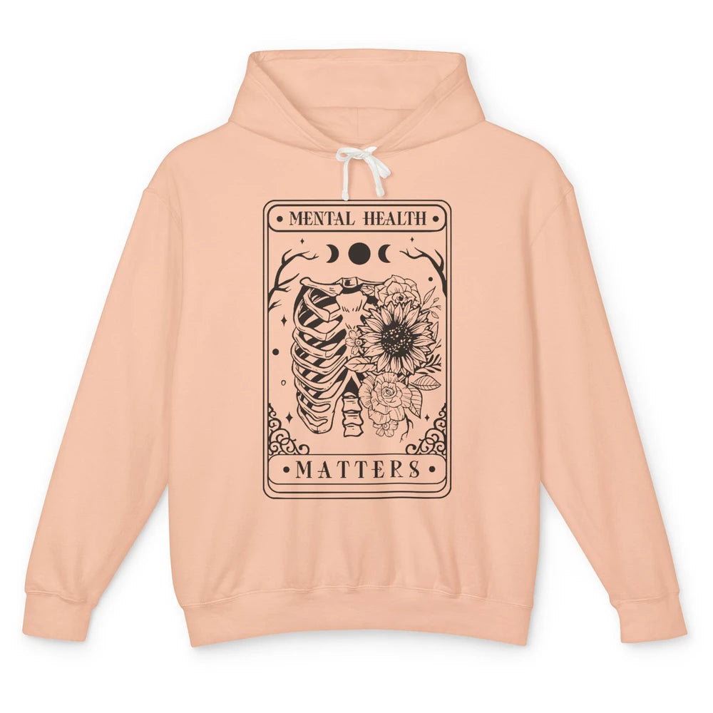 Floral Rib Cage Mental Health Matters Tarot Card Halloween Unisex Lightweight Hoodie