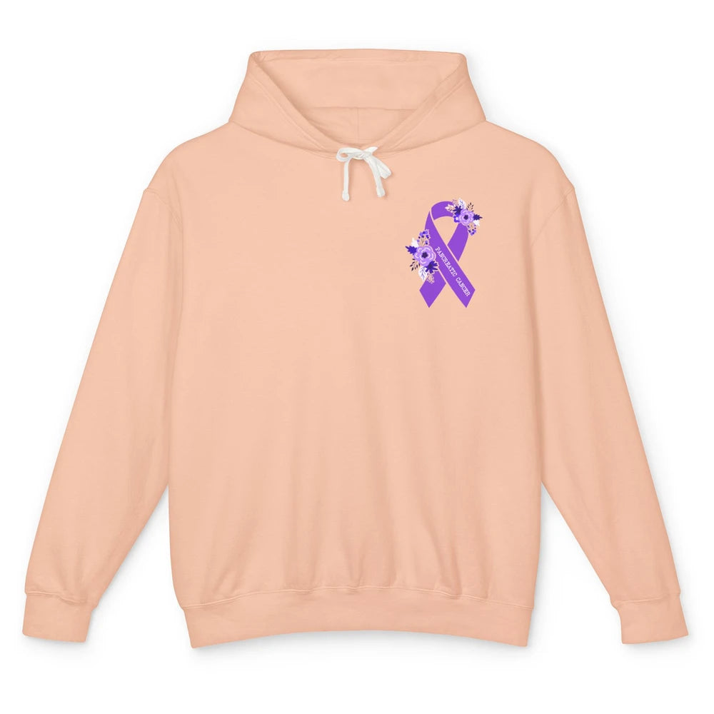 Pancreatic Cancer Awareness Floral Purple Ribbon Rainbow Unisex Lightweight Hoodie