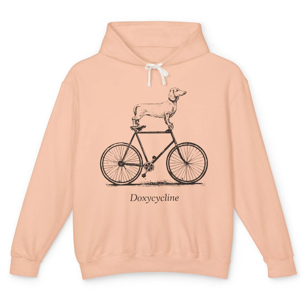 Dachshund On Bicycle Doxycycline Pun Veterinary Vet Tech Unisex Lightweight Hoodie