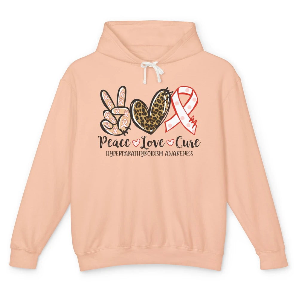 Hyperparathyroidism Awareness Red Ribbon Peace Love Cure Unisex Lightweight Hoodie